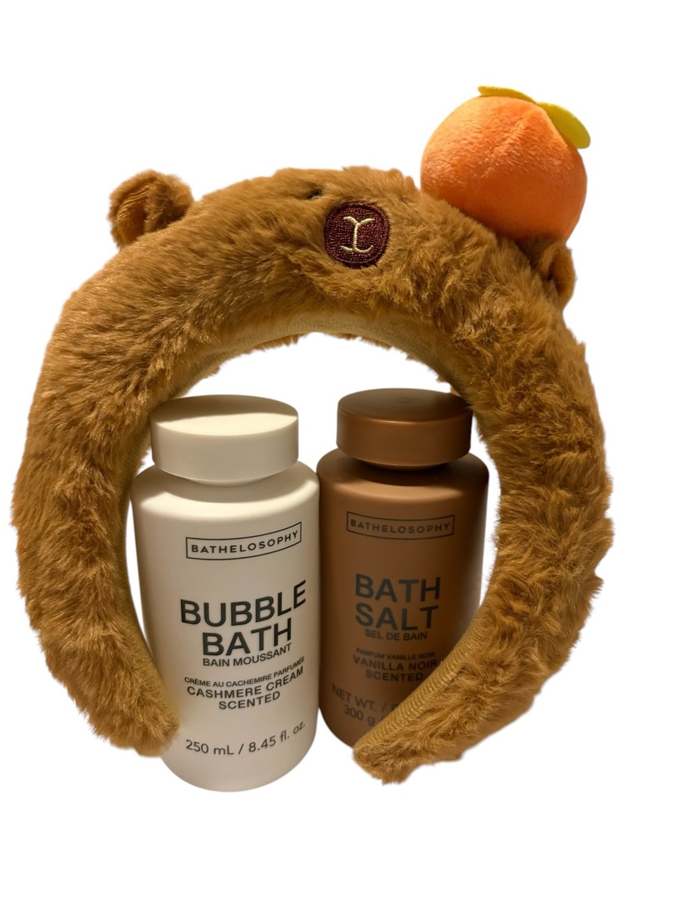 Bubble Bath Cashmere Cream  and Bath Salt Vanilla with capybara headband